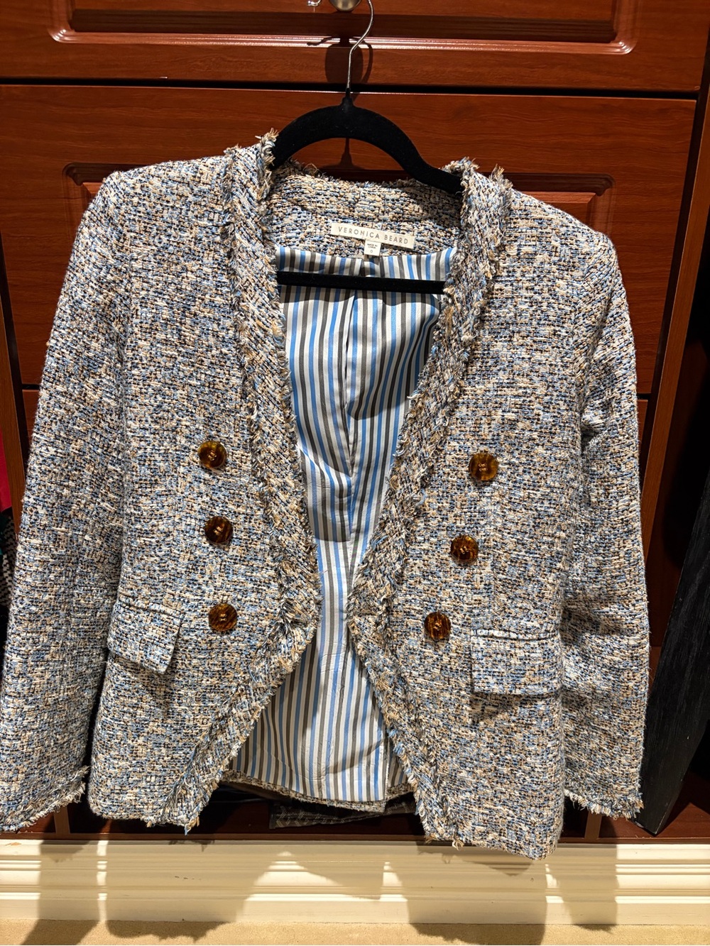 Veronica Beard Blue-Gray Tweed Double-Breasted Blazer